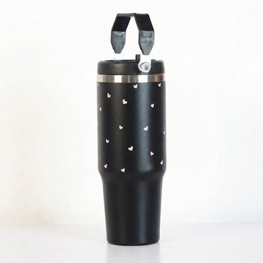 Aesthetic Heart Print Stainless Steel Tumbler with RANDOM DESIGN Charm