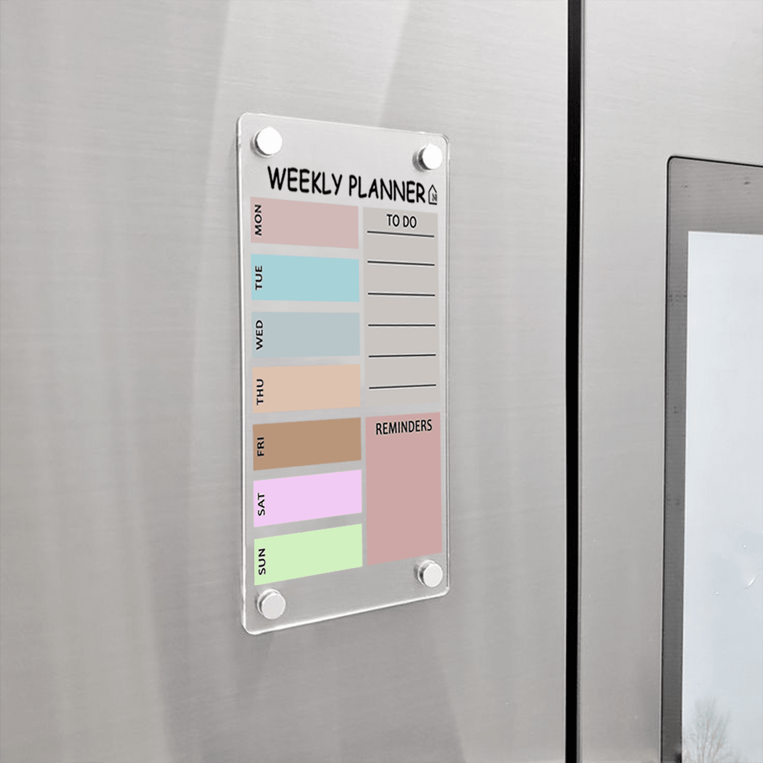 Acrylic Weekly Planner with To-Do & Reminder Sections | Pastel Block Organizer for Fridge | Pen and Rag - Memories InsitePASTEL WEEKLY BLOCK FRIDGE PLANNER I