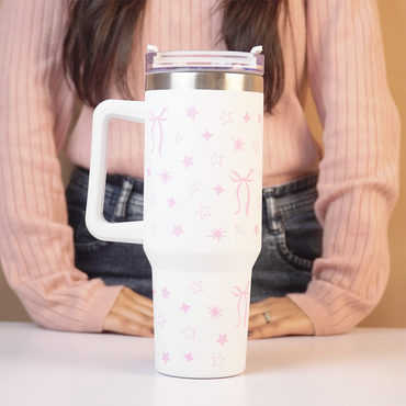 Cute Star Print Stainless Steel Tumbler with Handle