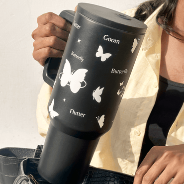 Butterfly Noir Papillon Tumbler — Leakproof & Insulated (Black) - Memories InsiteBUTTERFLY NOIR PAPILLON TUMBLER -( 40 OZ BLACK) WITH CHARM