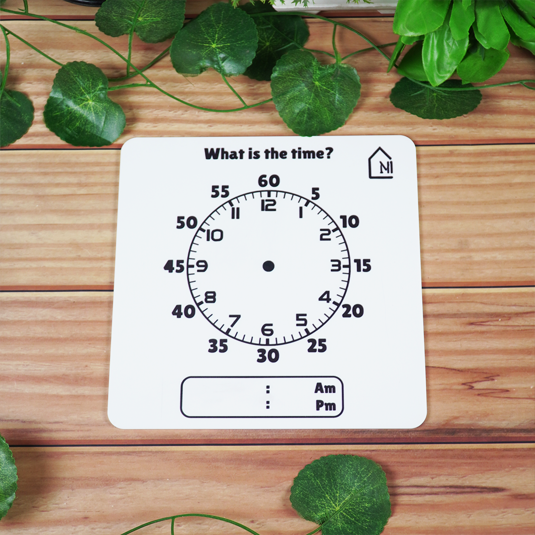 Reusable Kids Time Learning Board with Pen Box & Cleaning Cloth