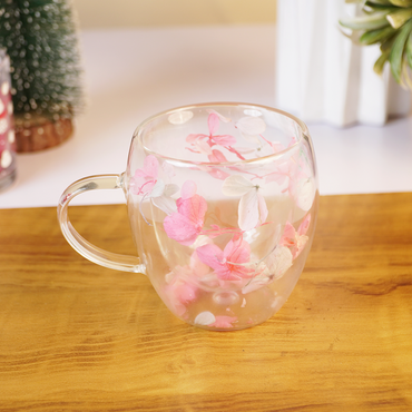 Blossom Glass Mug – Elegant Floral Double-Wall Tea & Coffee Cup