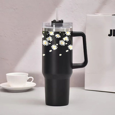 White Daisy Line Art Tumbler