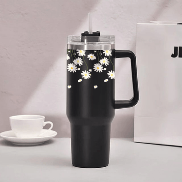 White Daisy Line Art Tumbler - Memories InsiteWHITE DAISY LINE ART TUMBLE