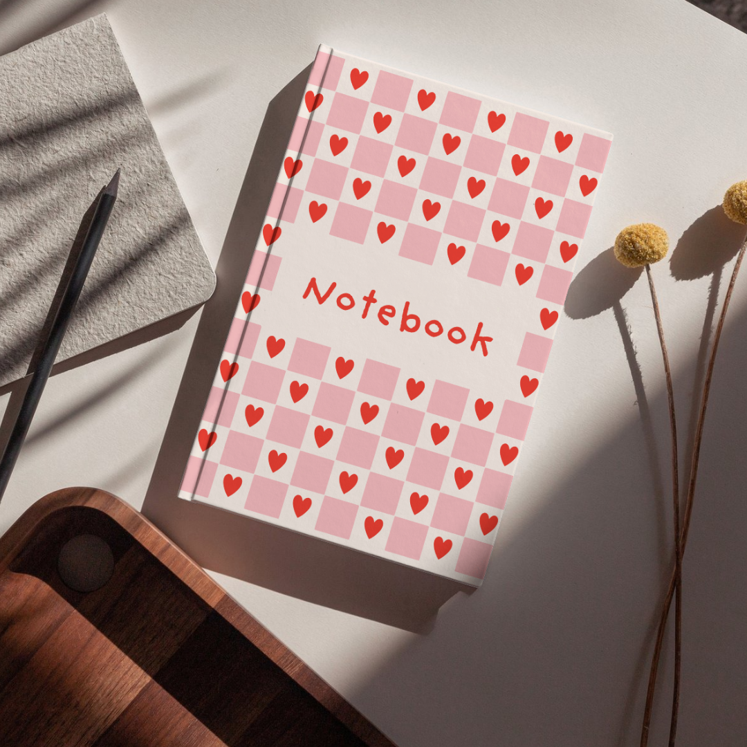 Cute Heart Pattern Notebook | Aesthetic Pink Checkered Journal for Notes, Planning & Daily Writing