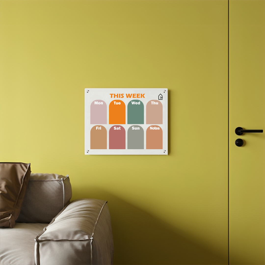Modern White Acrylic Weekly Wall Planner – Reusable Dry Erase Organizer Board with Notes Section | Home, Office & Study Wall Décor