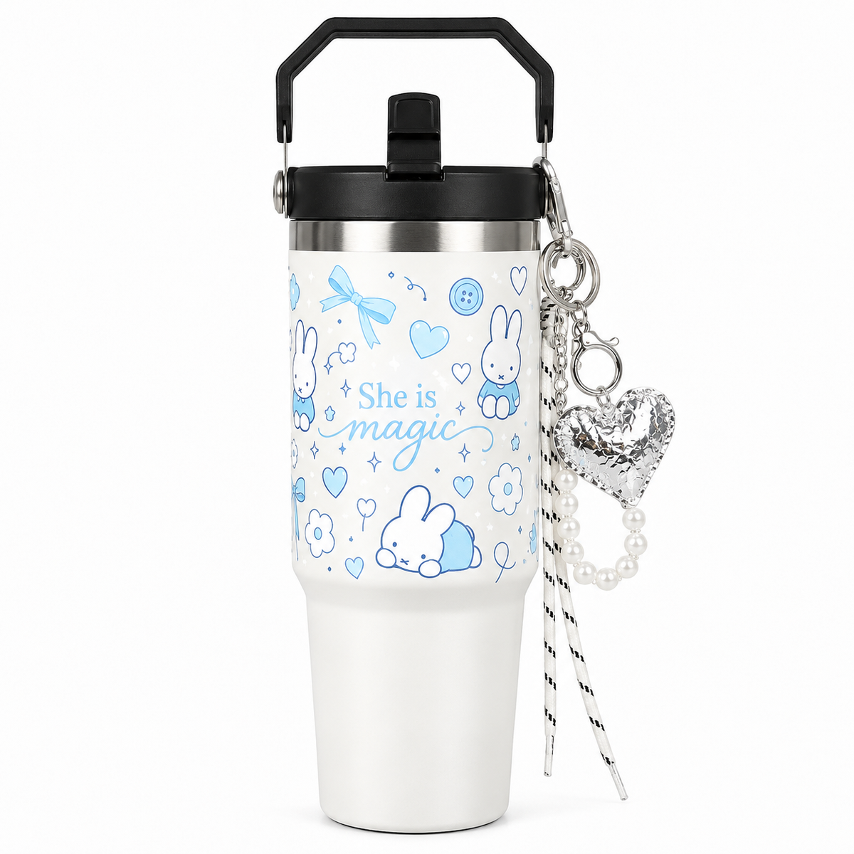 She Is Magic Printed Tumbler with Handle & Straw | Reusable Travel Cup | Stylish Everyday Drinkware
