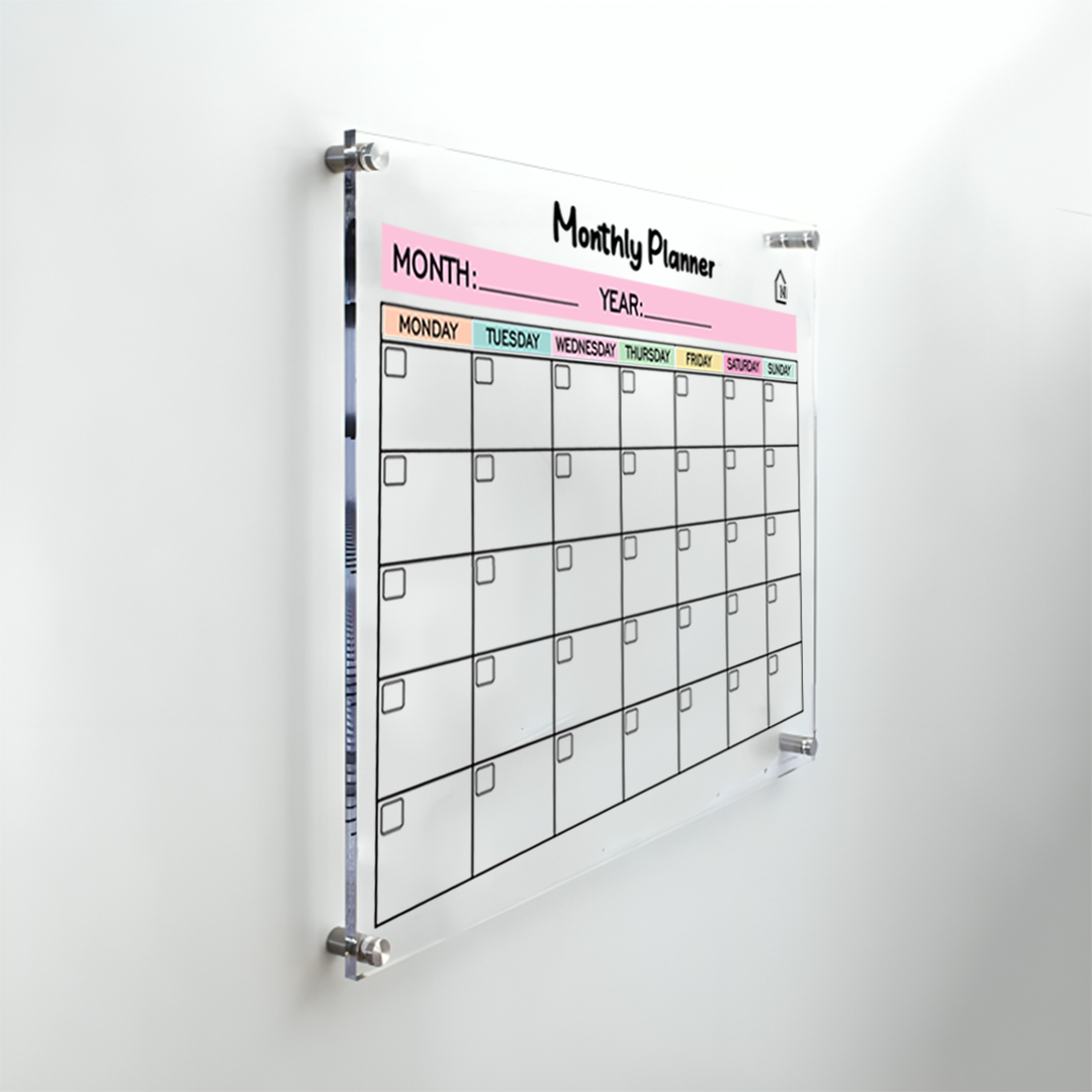 Acrylic Monthly Wall Planner – Reusable Calendar Board with Dry Erase Surface | Home, Office & Study Organizer