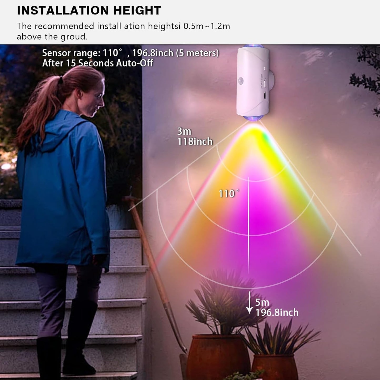 LED Wireless Wall Sconce with 7 Colors Changing, Motion Sensor Light Indoor, 1500mAh