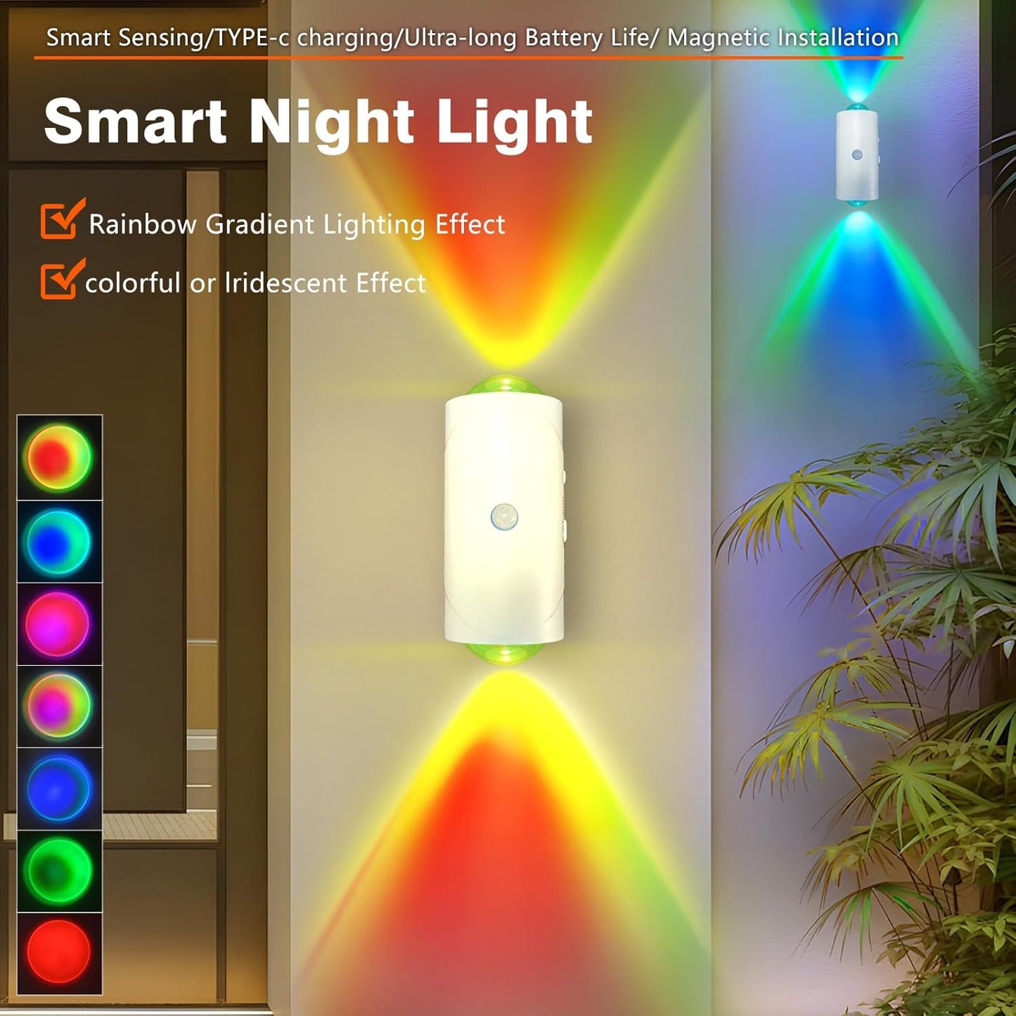 LED Wireless Wall Sconce with 7 Colors Changing, Motion Sensor Light Indoor, 1500mAh