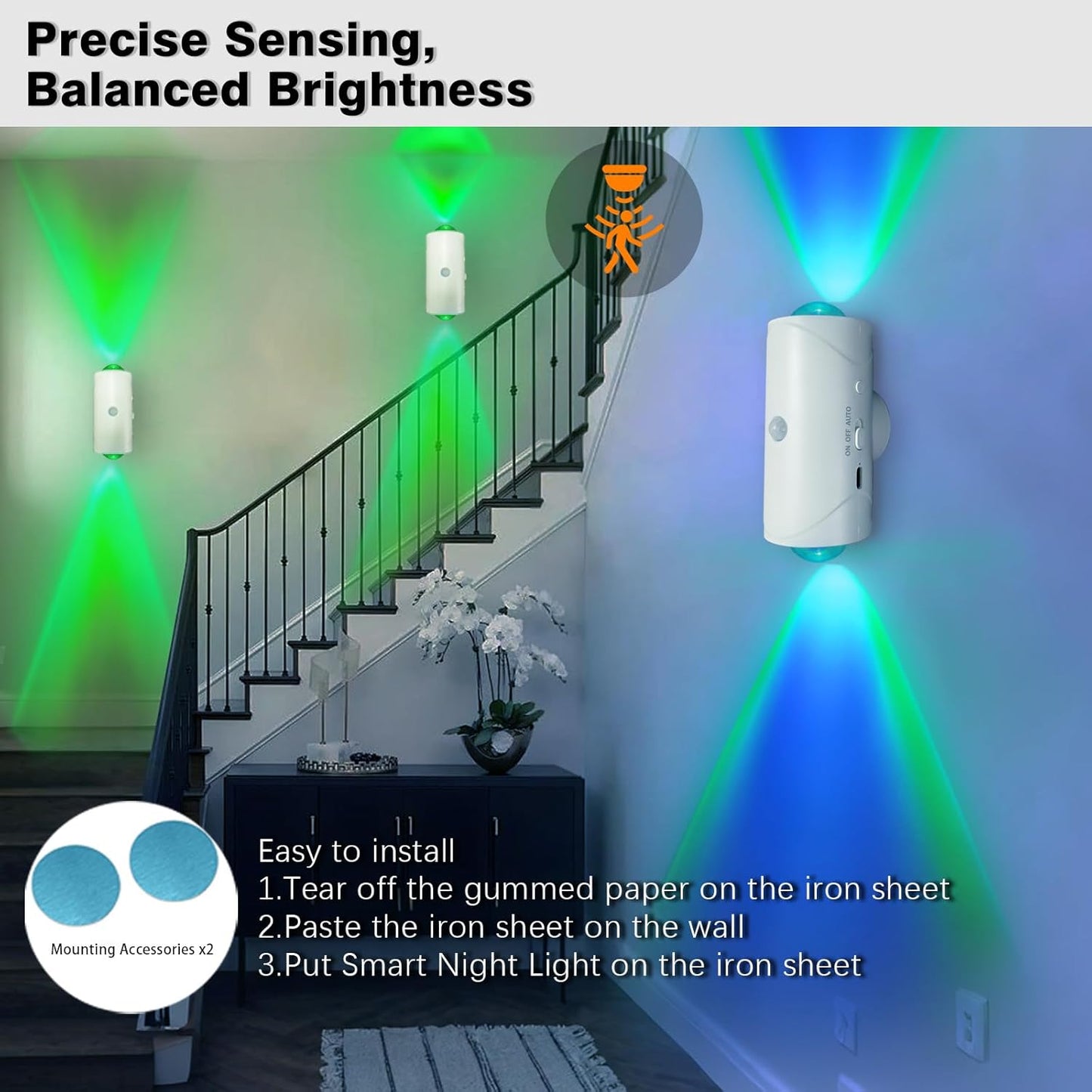 LED Wireless Wall Sconce with 7 Colors Changing, Motion Sensor Light Indoor, 1500mAh