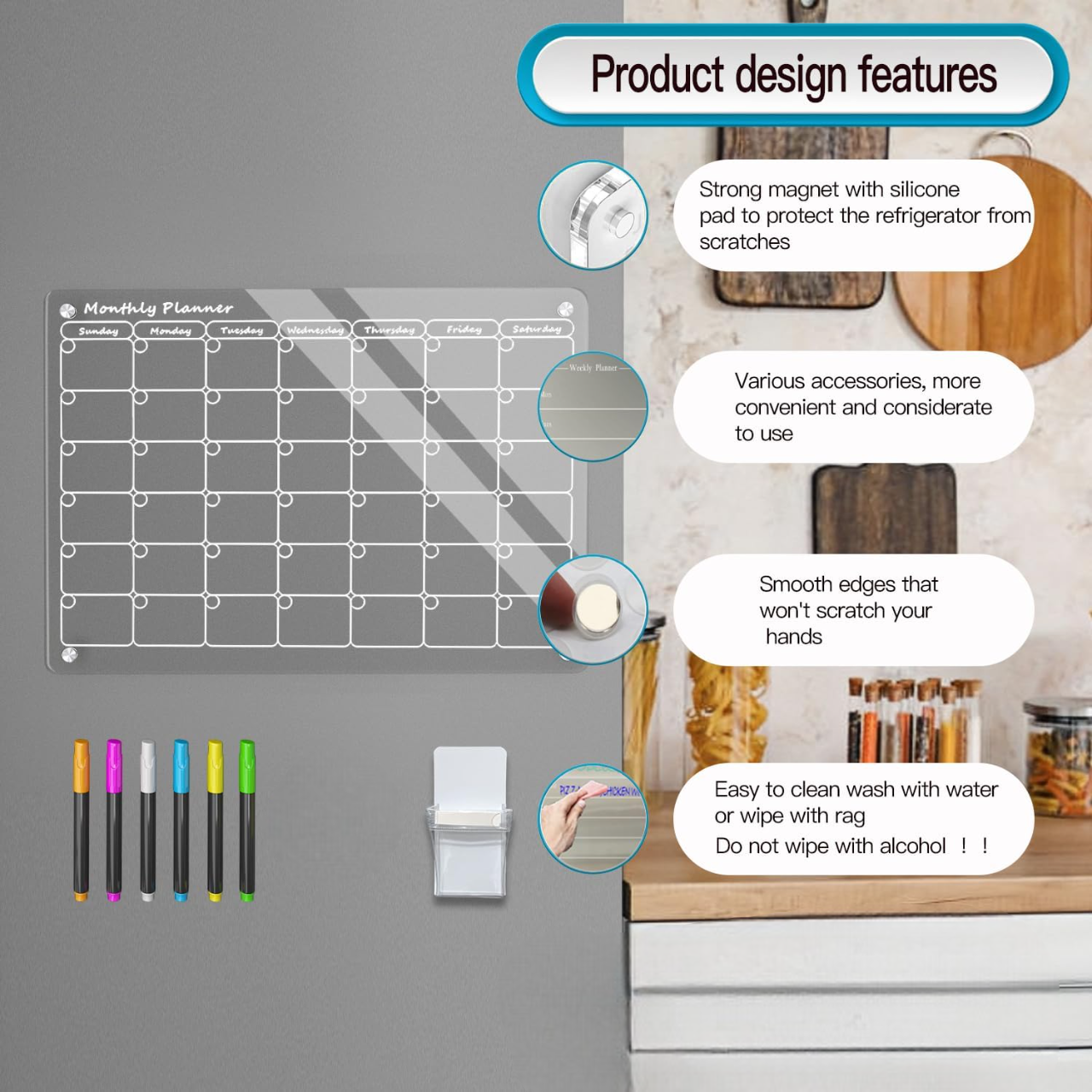 Magnetic Acrylic Fridge Calendar – Stylish, Colorful & Easy Planning!