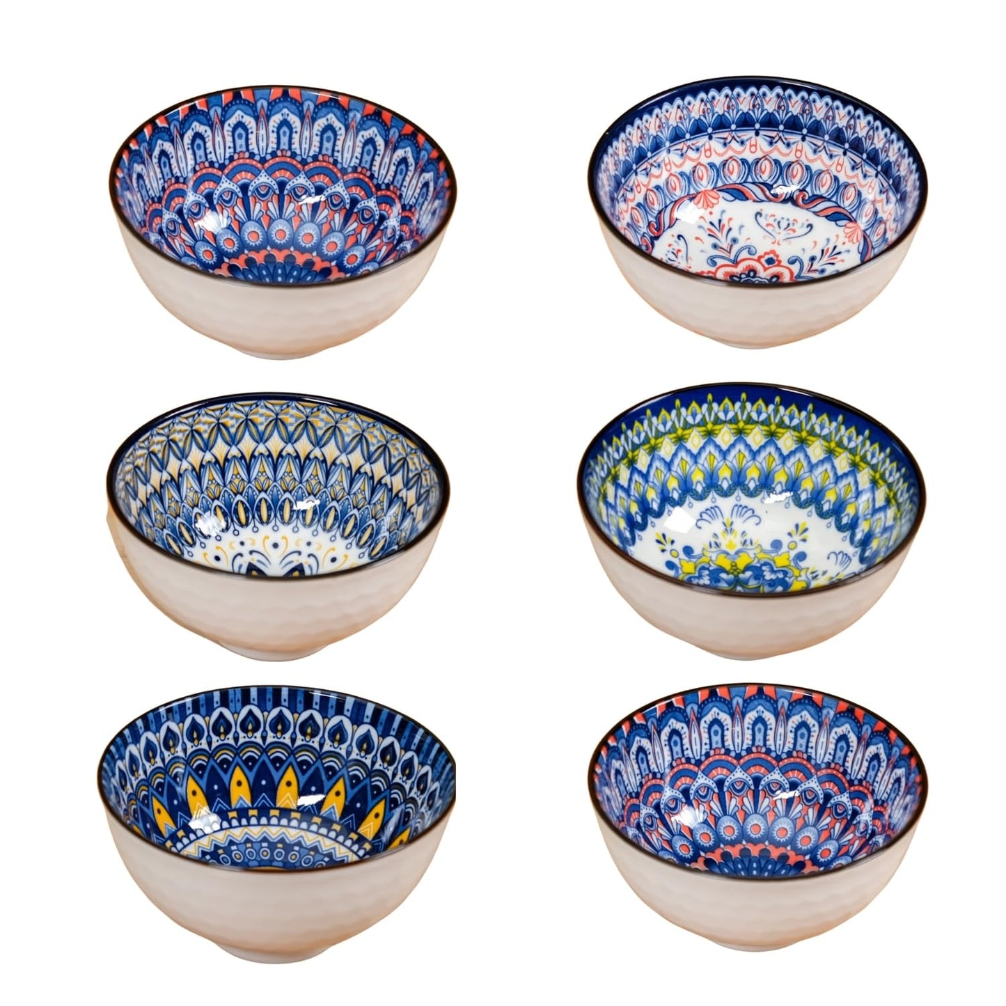 Bohemian Mosaic Ceramic Bowls – Set of 6 | Handcrafted Multi-Pattern Snack Bowls