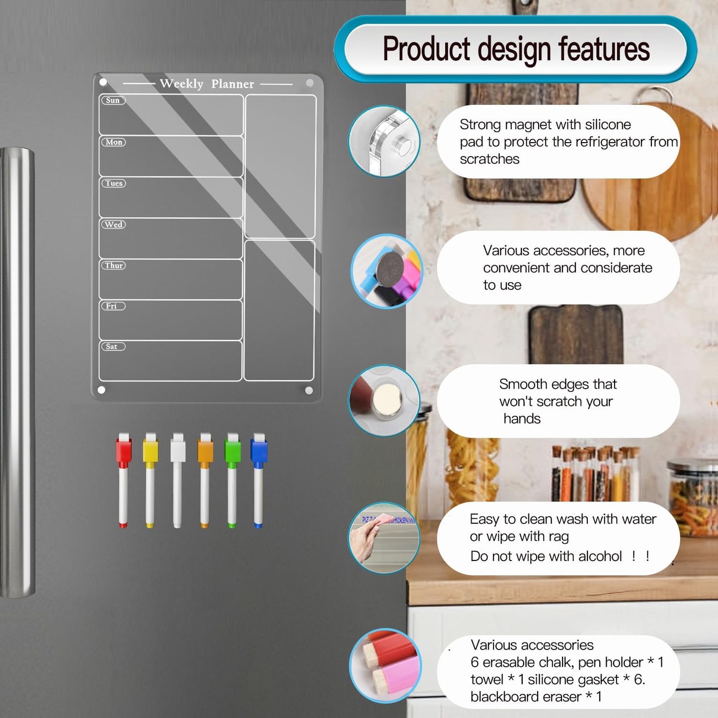 Magnetic Acrylic Fridge Calendar – Stylish, Colorful & Easy Planning!