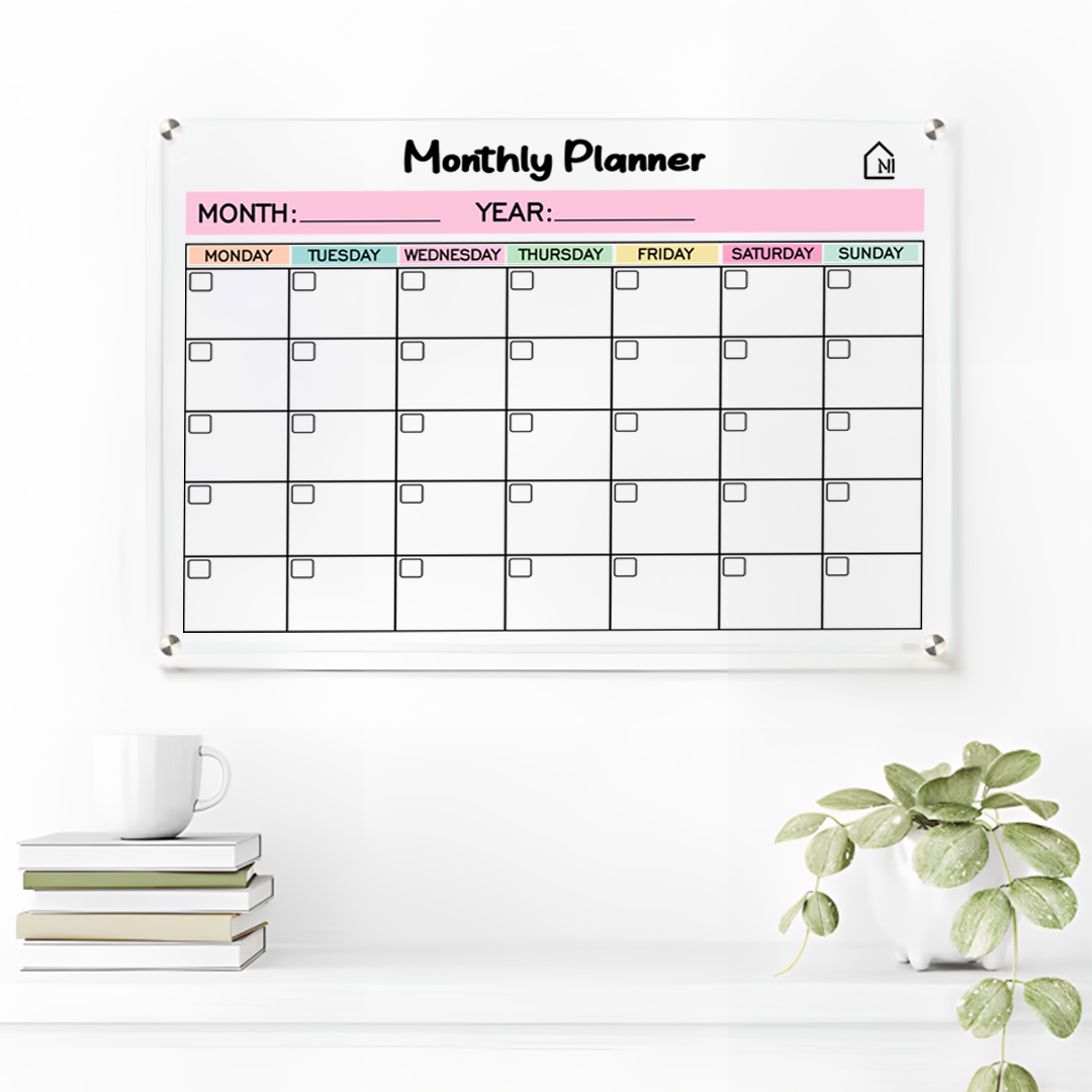 Acrylic Monthly Wall Planner – Reusable Calendar Board with Dry Erase Surface | Home, Office & Study Organizer