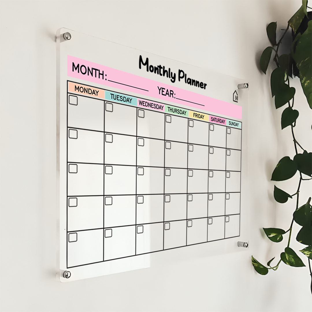 Acrylic Monthly Wall Planner – Reusable Calendar Board with Dry Erase Surface | Home, Office & Study Organizer