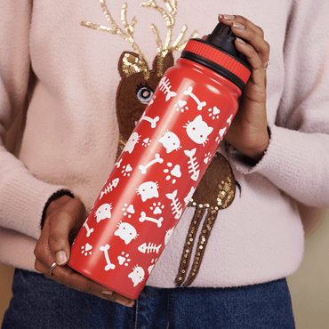 Cute Cat Print Stainless Steel Water Bottle - Memories InsiteCUTE CAT PRINT WATER BOTTLE RED 600 ML