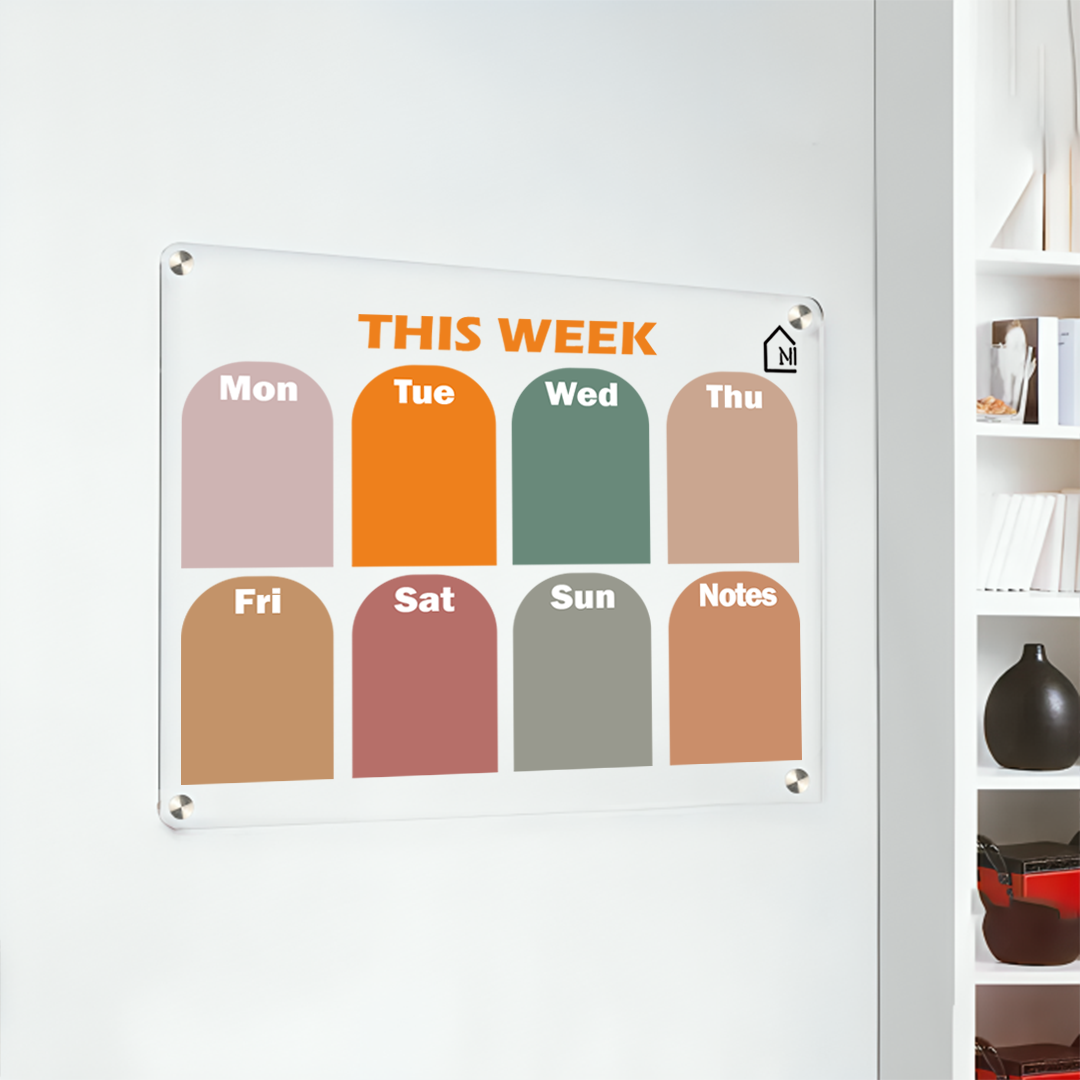 Modern Acrylic Weekly Wall Planner – Reusable Dry Erase Organizer Board with Notes Section | Home, Office & Study Wall Décor