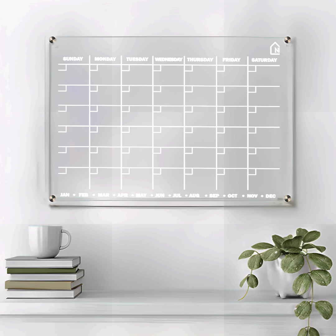 Acrylic Perpetual Wall Calendar – Reusable Dry Erase Monthly Planner Board with Monthly Tabs | Modern Home & Office Wall Organizer