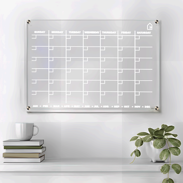 Acrylic Perpetual Wall Calendar – Reusable Dry Erase Monthly Planner Board with Monthly Tabs | Modern Home & Office Wall Organizer