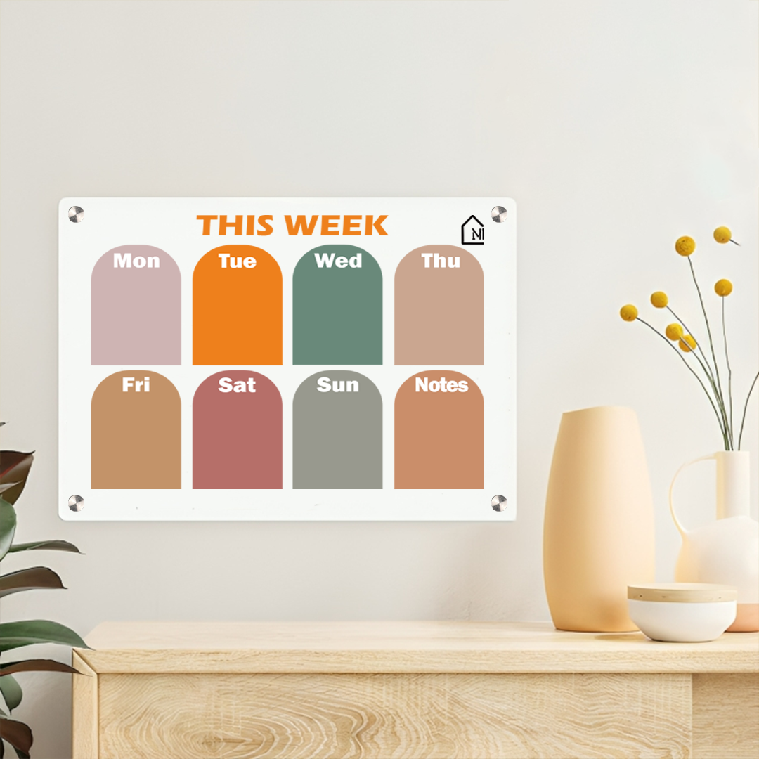 Modern White Acrylic Weekly Wall Planner – Reusable Dry Erase Organizer Board with Notes Section | Home, Office & Study Wall Décor