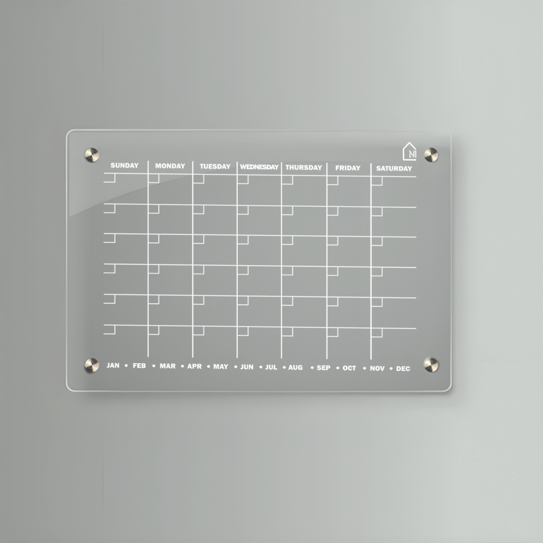 Acrylic Perpetual Wall Calendar – Reusable Dry Erase Monthly Planner Board with Monthly Tabs | Modern Home & Office Wall Organizer