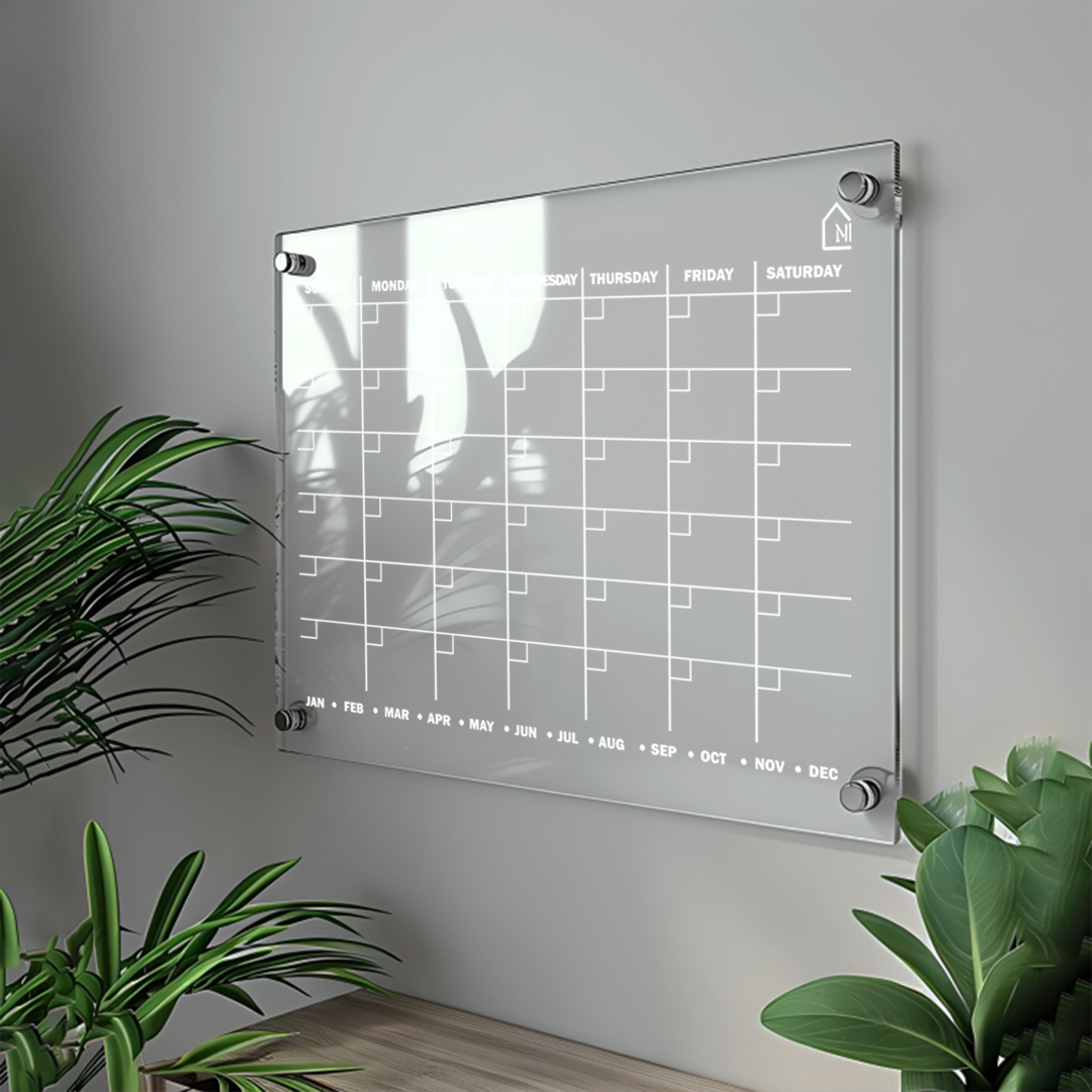 Acrylic Perpetual Wall Calendar – Reusable Dry Erase Monthly Planner Board with Monthly Tabs | Modern Home & Office Wall Organizer