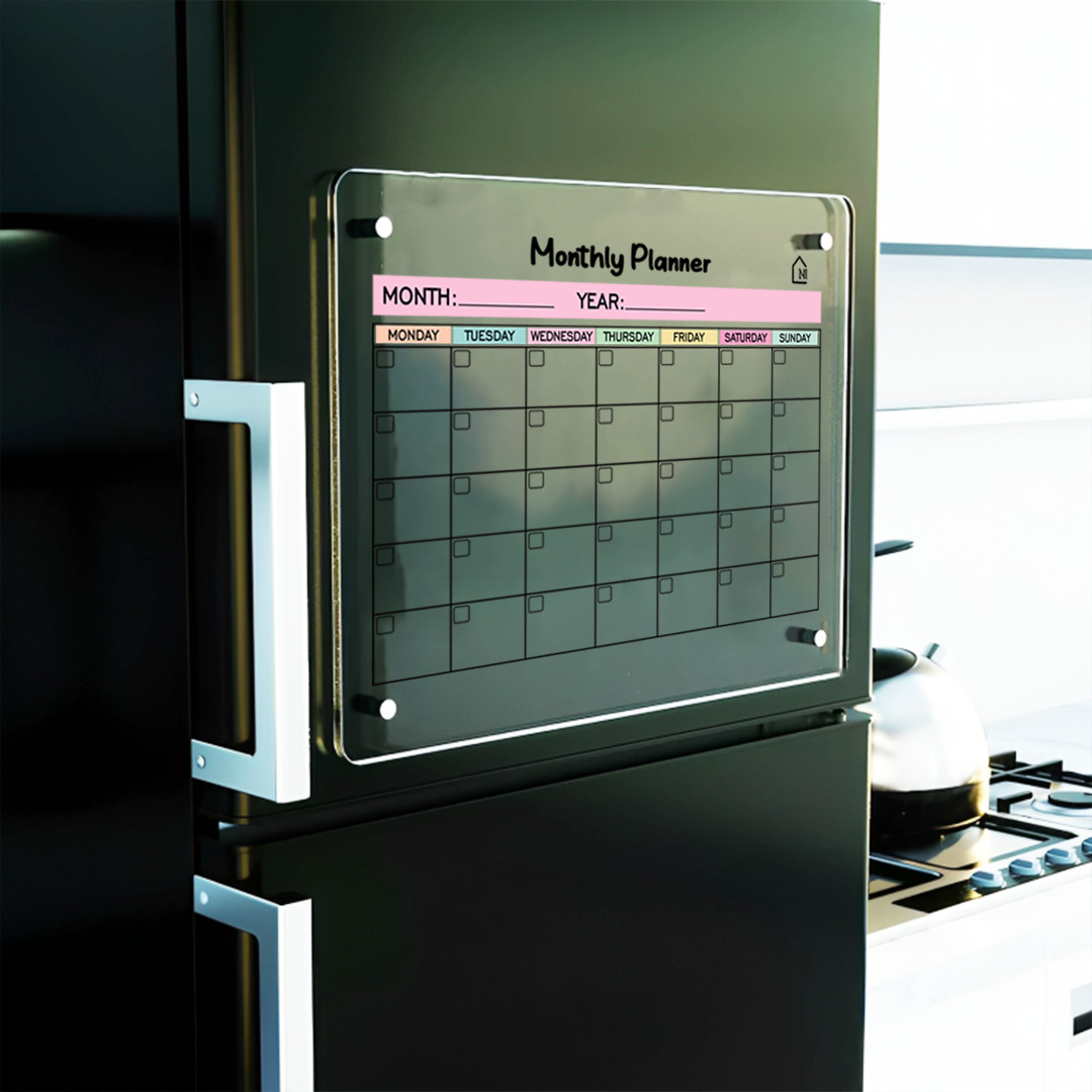 Monthly Acrylic Fridge Planner with Week days | Pens and Reg