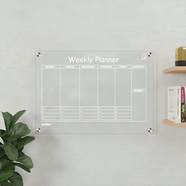 Acrylic Weekly Wall Planner – Reusable Dry Erase Weekly Schedule Board with Notes Section | Modern Floating Design for Home, Office & Study