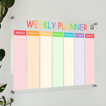 Acrylic Weekly Wall Planner – Reusable Dry Erase Rainbow Schedule Board | Sunday Start | Color-Coded Weekly Organizer for Home, Office & Study