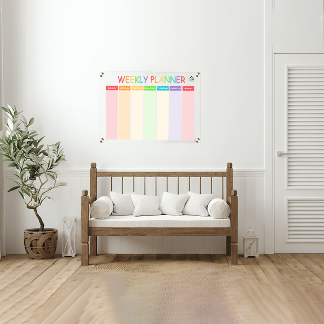 Acrylic Weekly Wall Planner – Reusable Dry Erase Rainbow Schedule Board | Sunday Start | Color-Coded Weekly Organizer for Home, Office & Study