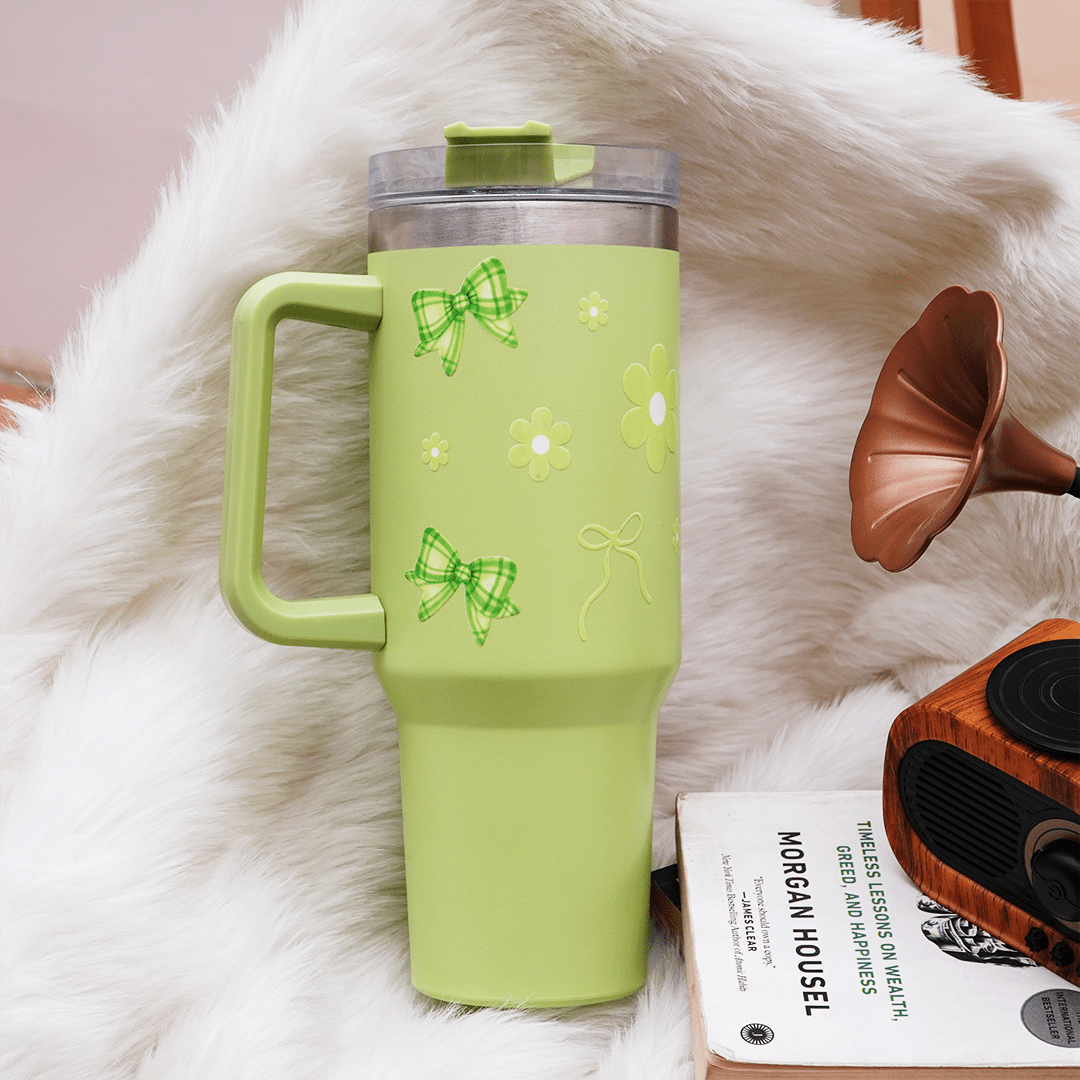 Cute Floral Green Bow Stainless Steel Tumbler - Memories InsiteCUTE GREEN BOW TUMBLER GREEN STANLEY WITHOUT CHARM
