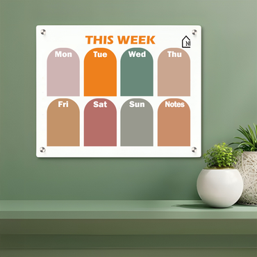 Modern White Acrylic Weekly Wall Planner – Reusable Dry Erase Organizer Board with Notes Section | Home, Office & Study Wall Décor