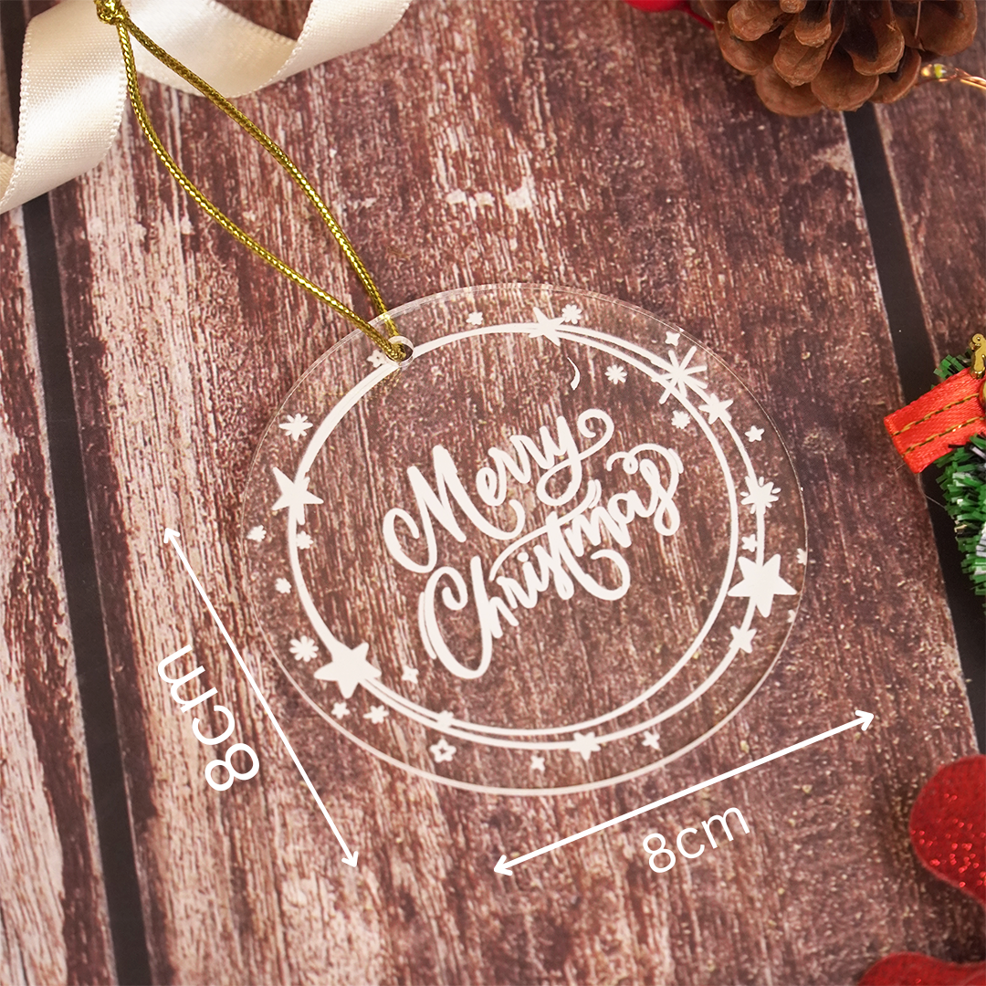 Set of 6 Acrylic Merry Christmas Ornaments – Festive Star Border Hanging Décor