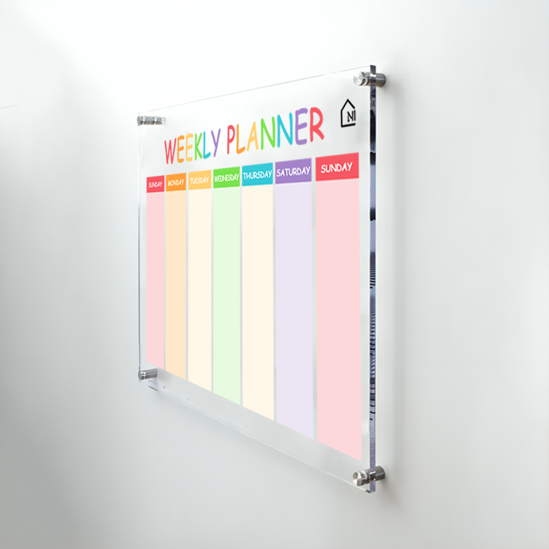 Acrylic Weekly Wall Planner – Reusable Dry Erase Rainbow Schedule Board | Sunday Start | Color-Coded Weekly Organizer for Home, Office & Study