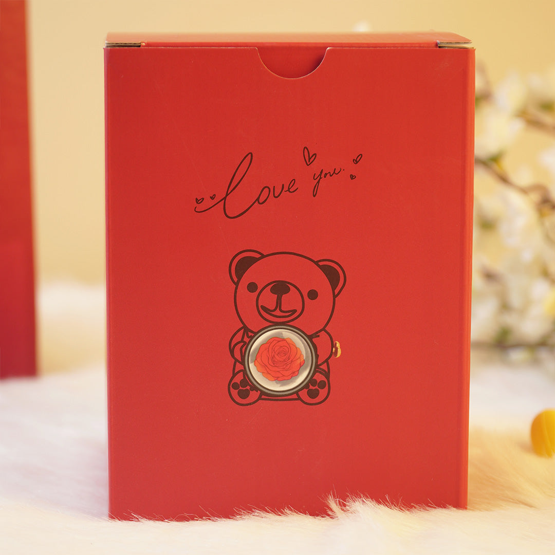 Forever Rose Teddy Bear with Glass Rose Gift Box