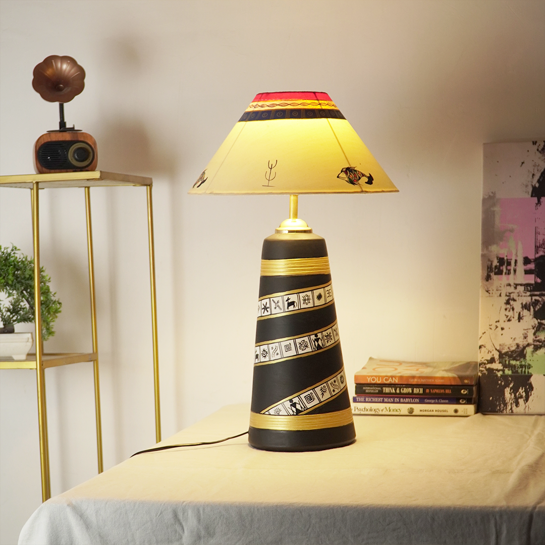 Midnight Spiral Table Lamp – Handpainted Ethnic Decor Light