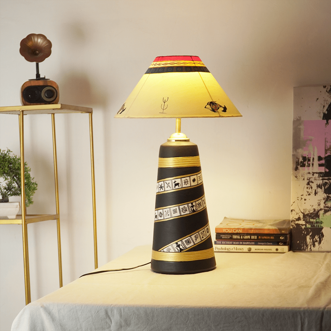 Midnight Spiral Table Lamp – Handpainted Ethnic Decor Light - Memories InsiteMIDNIGHT SPRIAL LAMP- ( BLACK )