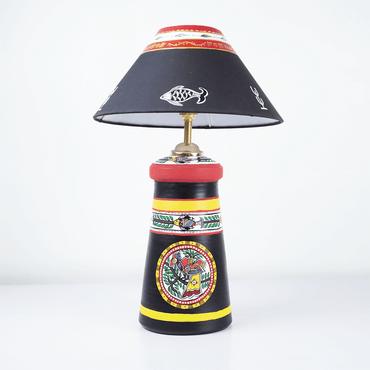 Folk Art Handcrafted Table Lamp – Minimal Elegance with Cultural Charm - Memories InsiteFOLK ART LAMP - ( BLACK )