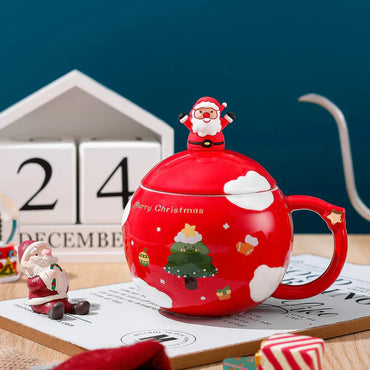 Santa Surprise Christmas Mug with Lid & Spoon (Random Color)