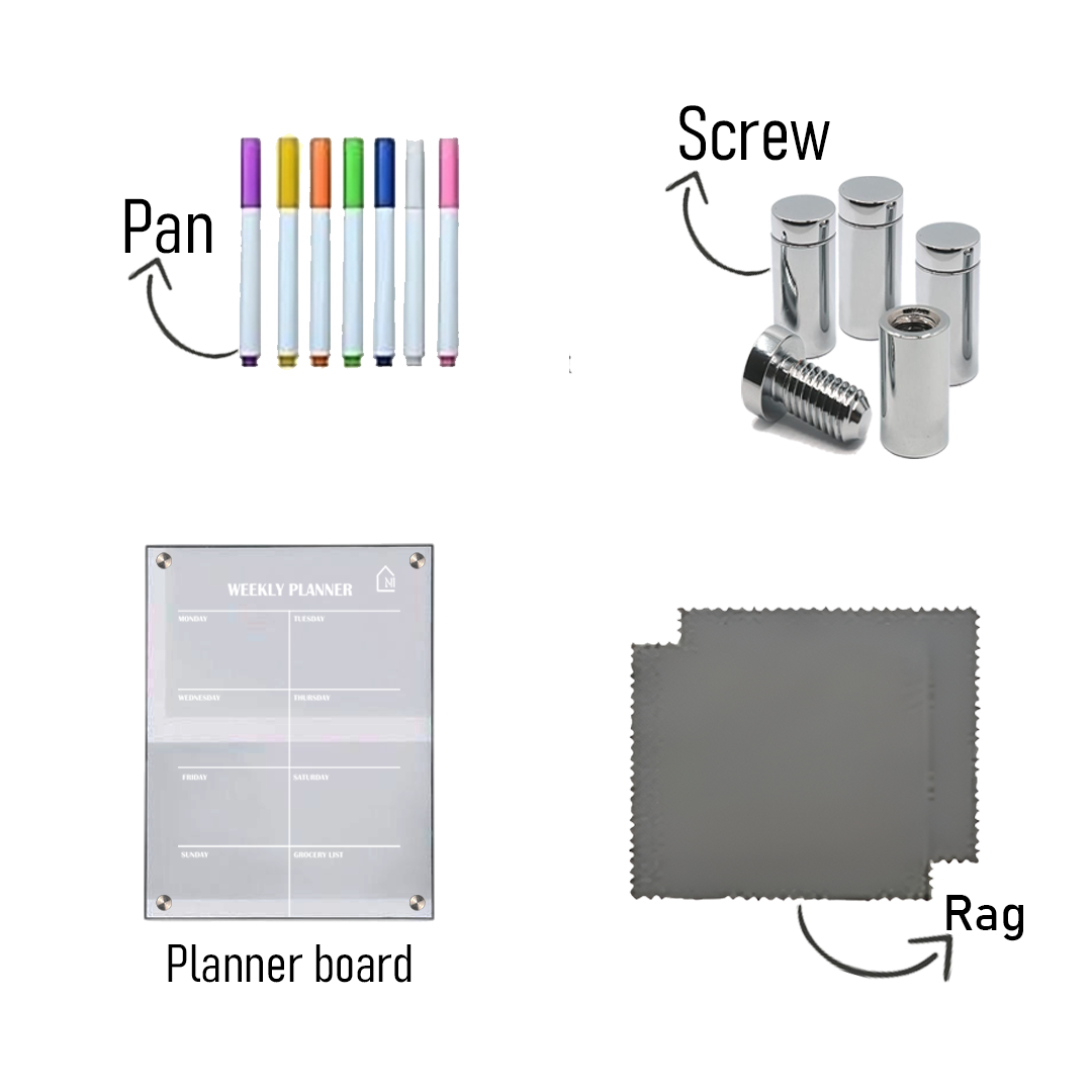 Minimalist Acrylic Weekly Planner Board – Reusable Wall Organizer (With Grocery List Section)