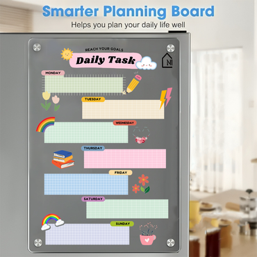"Daily Task" Weekly Family Planner for Fridge - Clear Acrylic + Accessories
