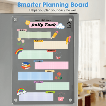 "Daily Task" Weekly Family Planner for Fridge - Clear Acrylic + Accessories - Memories InsiteDAILY TASK GOALS WEEKLY FRIDGE PLANNER 1