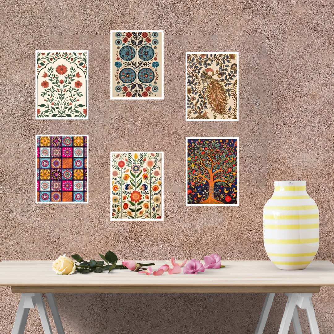 Bohemian Botanical Wall Art Set – 6 Vibrant Prints for a Nature-Inspired Living Space