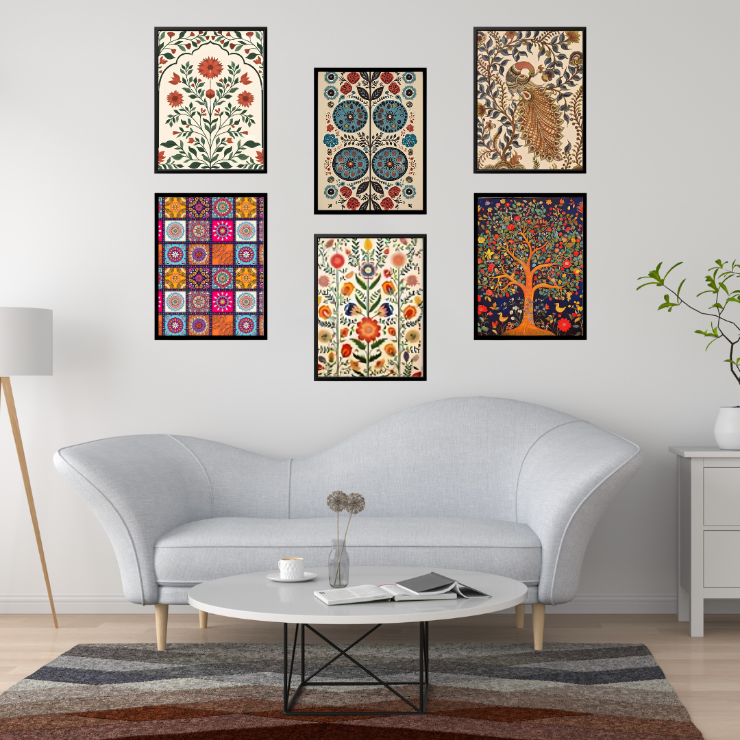 Bohemian Botanical Wall Art Set – 6 Vibrant Prints for a Nature-Inspired Living Space