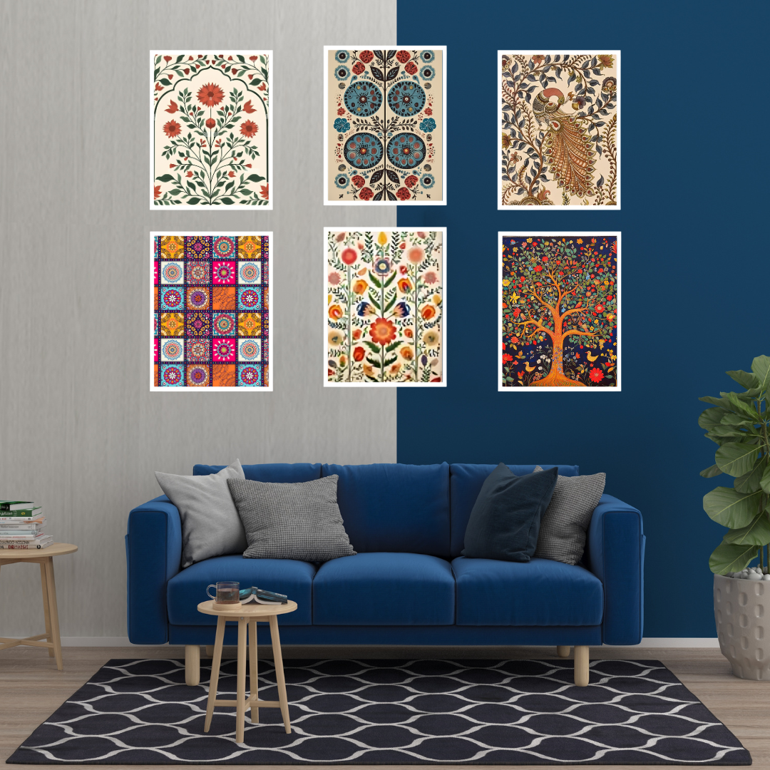 Bohemian Botanical Wall Art Set – 6 Vibrant Prints for a Nature-Inspired Living Space