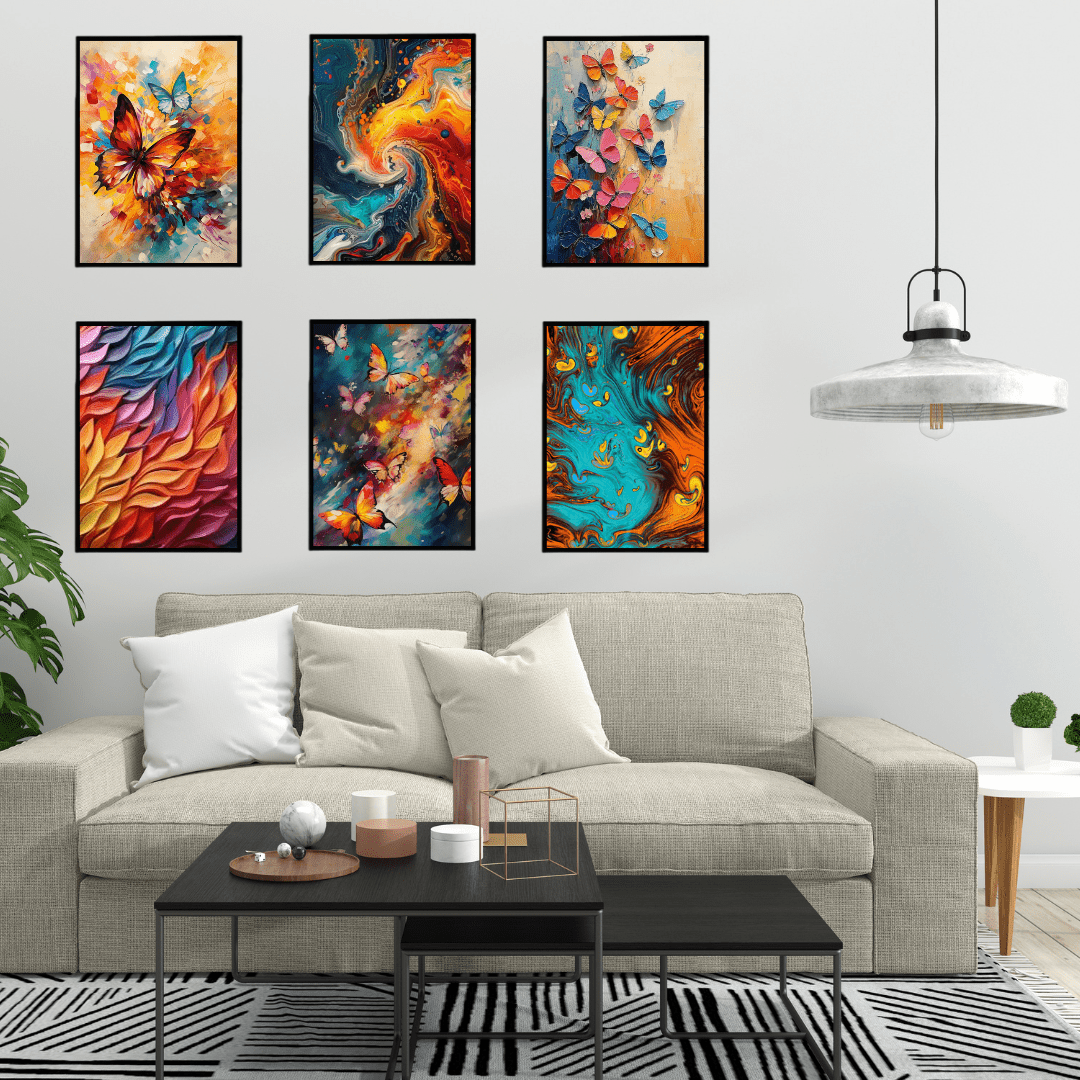 Set-6 Vibrant Butterfly Abstract Wall Art | Color Splash Canvas Prints - Memories InsiteVIBRANT BUTTERFLY DESIGN WALL FRAME- WHITE