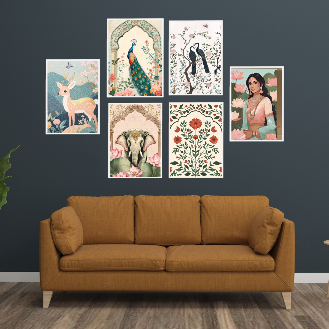 Royal Nature & Ethnic Wall Art | Deer, Peacock, Elephant & Floral Paintings