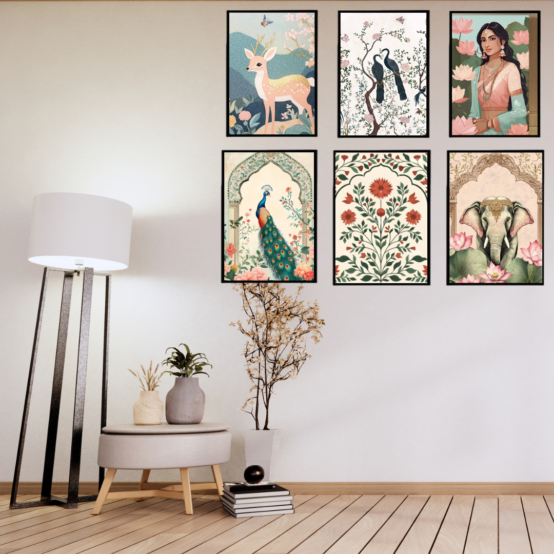 Royal Nature & Ethnic Wall Art | Deer, Peacock, Elephant & Floral Paintings