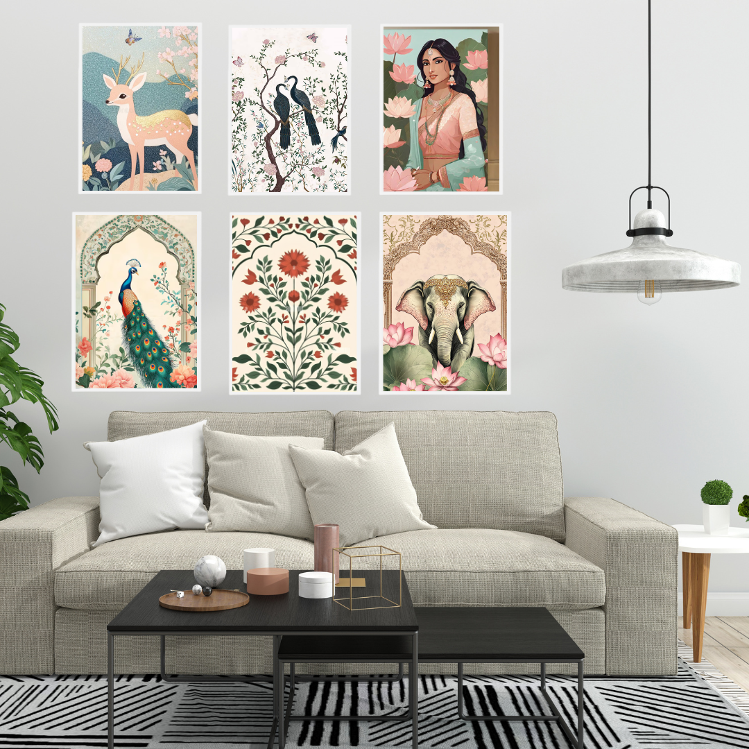 Royal Nature & Ethnic Wall Art | Deer, Peacock, Elephant & Floral Paintings
